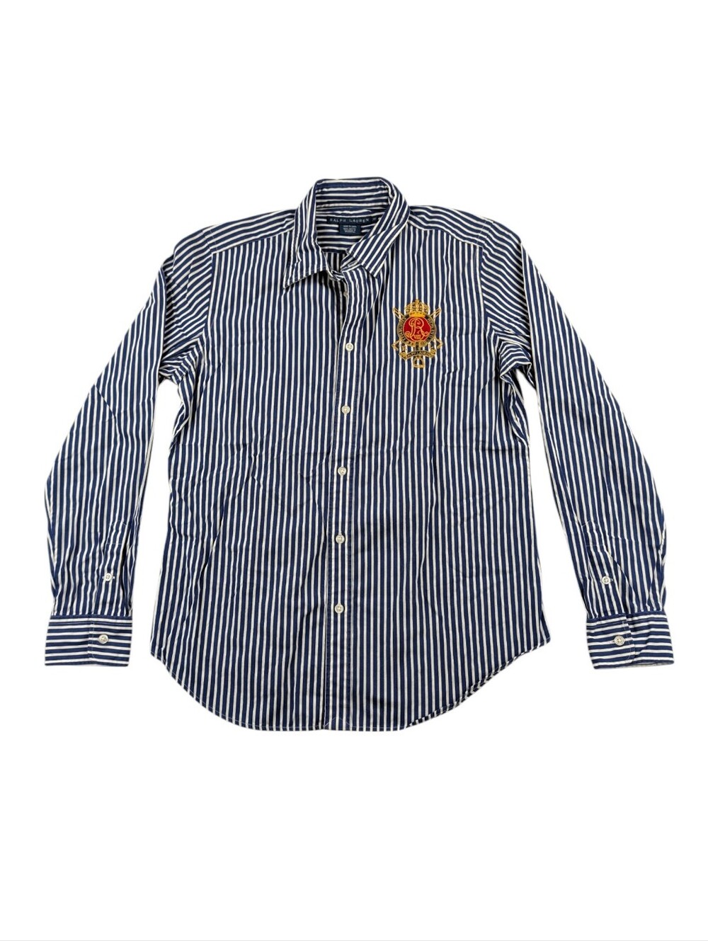 Ralph Lauren Crest Embroidered Striped Button Down Shirt Blue White Size 14 EUC - Picture 3 of 11